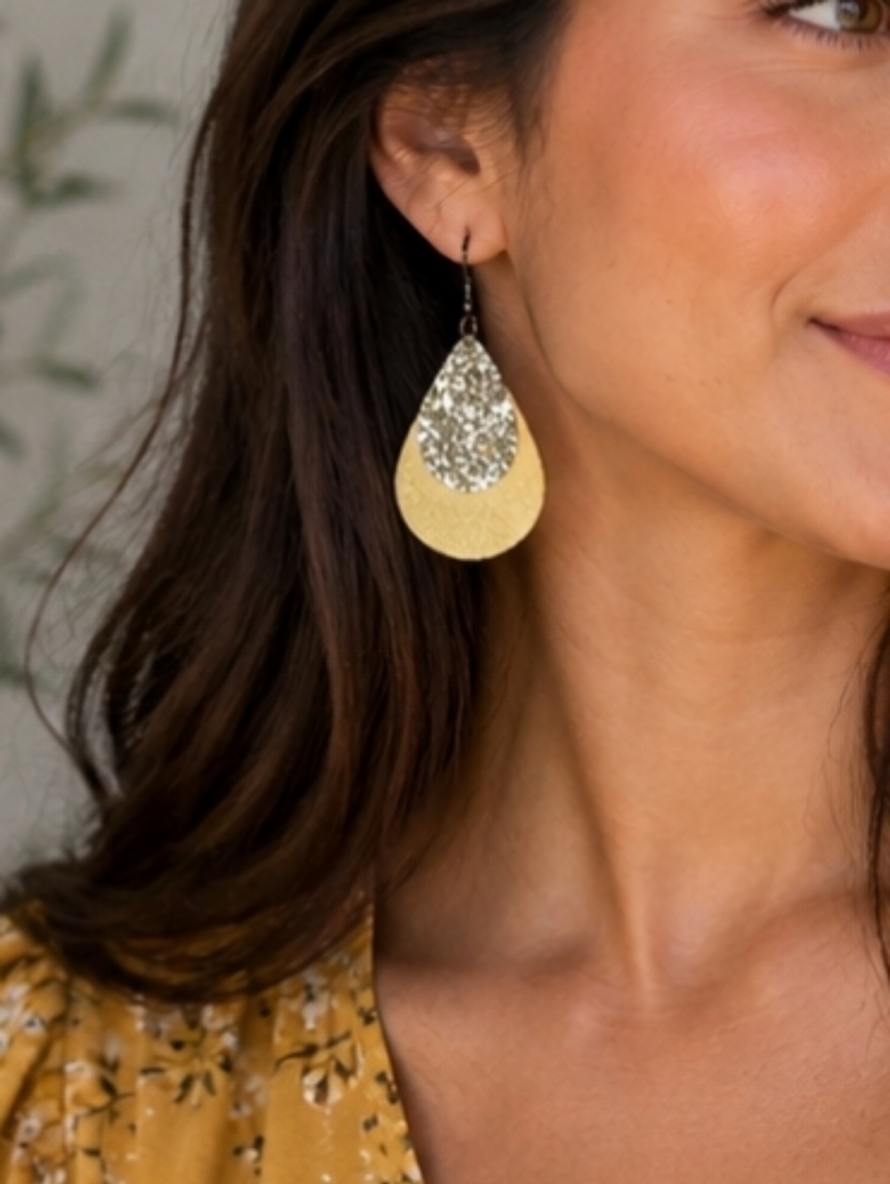 Gold and Silver Teardrop Earrings